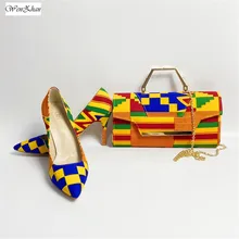 WENZHAN Hohe Ferse Schuhe Mixed Afrikanische Baumwolle Wachs frauen schuhe pumpen Mit Passenden Kupplung Taschen Sets 36 43 912  4