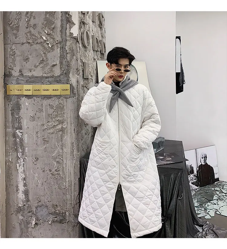 M-XL! новая хлопковая одежда выше колена, с капюшоном, с ромбовидной сеткой свободная хлопковая куртка в Корейском стиле хлопок