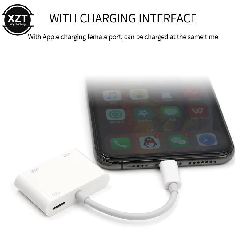 OTG двойной USB адаптер для iPhone 8 X iOS 13 USB камера U флэш-накопитель конвертер для lightning USB кабель Камера Клавиатура