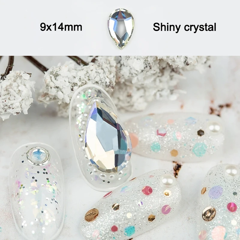 9x14mm Large Drop Nail Art Rhinestone Flat k9 Glass Crystal Strass 3D Trendy Manicure DIY Decorations Accesories 6