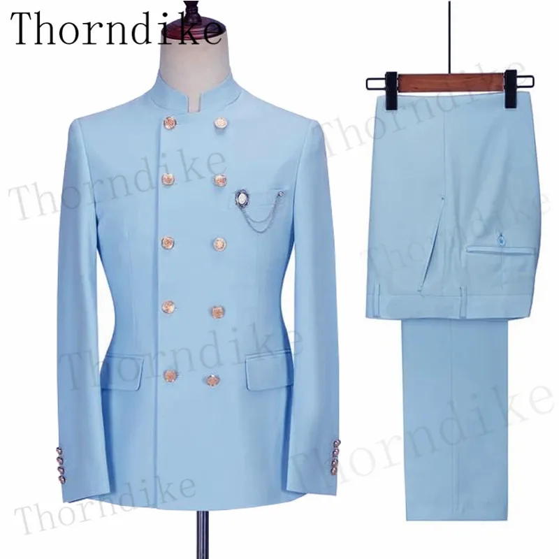 Thorndike ( Jacket +Pants ) Light Blue Summer Men Suits Weeding Slim Fit Formal Tuxedos Blazer Groom Clothes T1384