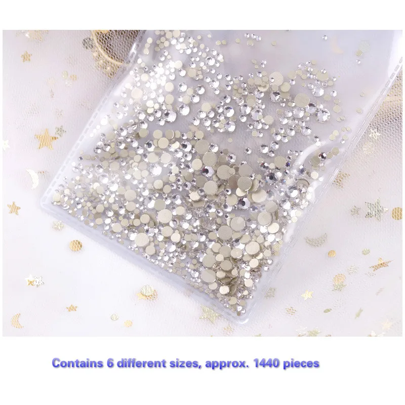 Nail Ornaments Bagged Mixed Water Diamond Mine Gold Mine Silver Transparent Flat Drill Ab Nail Paste Drill 1440pcs - Цвет: clear gold base