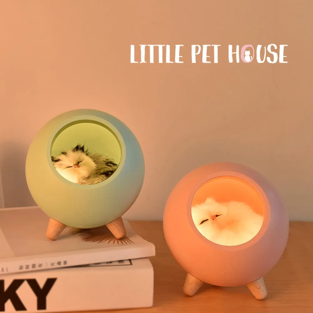 Cat Pet House LED Night Light Dimmable USB Rechargeable Bedroom Bedside Lamp Atmosphere Sleep Light for Children Kids Baby Gift