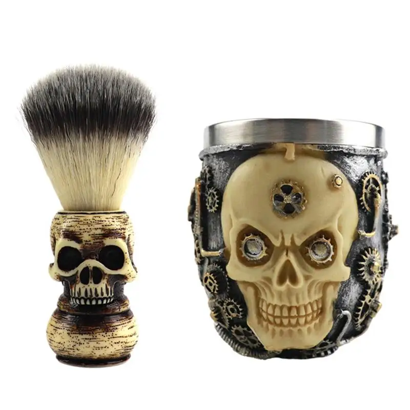 1 Set Of Male Beard Brush Skull Head Pattern Shaving Brushes And Bowls Tools Mustache Combs Shaver |