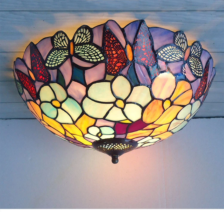 

Mediterranean Sea stained glass tiffany European style Baroque lilac Ceiling lights 30 40 50cm LED bulbs lamp bedroom lighting