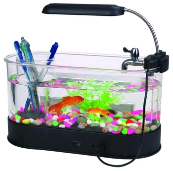 

Mini Fish Tank Aquarium with Clock Multifunctional Function Led Light Usb Rechargeable Fish Tank Aquarium Home Decor-Black