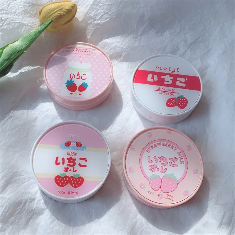 Japanese Cute Strawberry Round Contact Lens Case With Mirror Storage