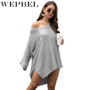 

WEPBEL Sexy Off Shoulder Sweater Women Solid Knitting Loose Pullovers Bat Sleeve Autumn Woman Slash Neck Sweaters