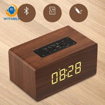 

Wooden Wireless Clock Backlight Desktop Home Decor Bluetooth Speaker Fm Radio Alarm Clocks Support Aux Tf Usb Music Player