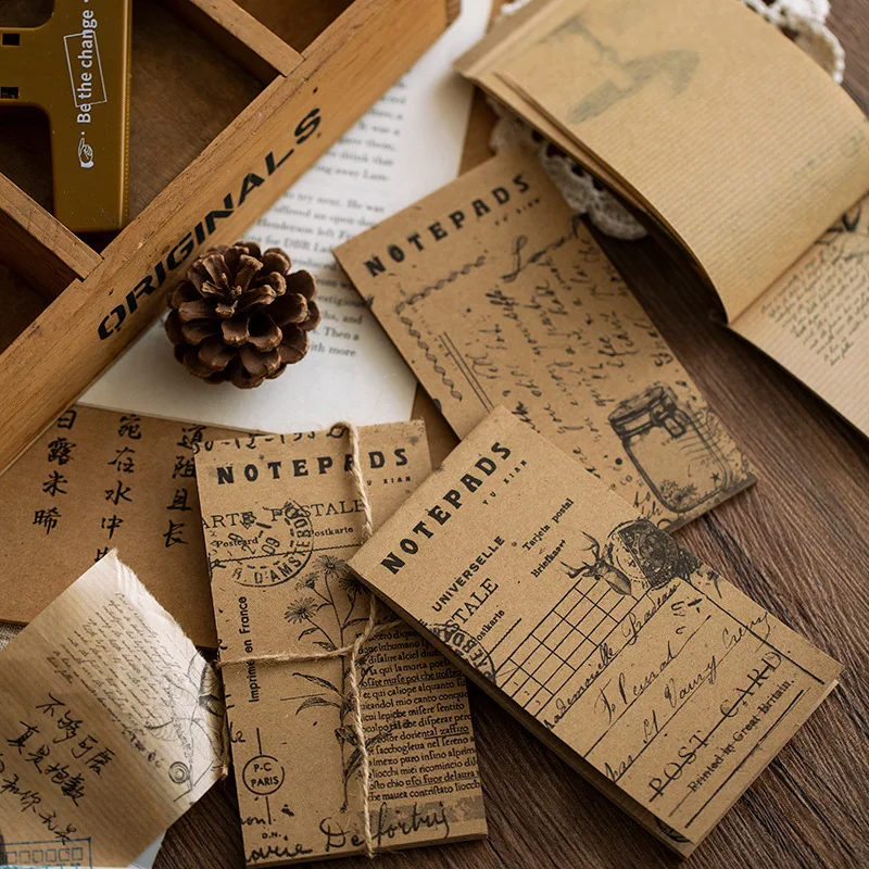 

60pcs Retro Kraft Paper Message note Onion paper Vintage Stripes Mushroom Plant Illustrated Drift Bottle Memo Pad Note Paper