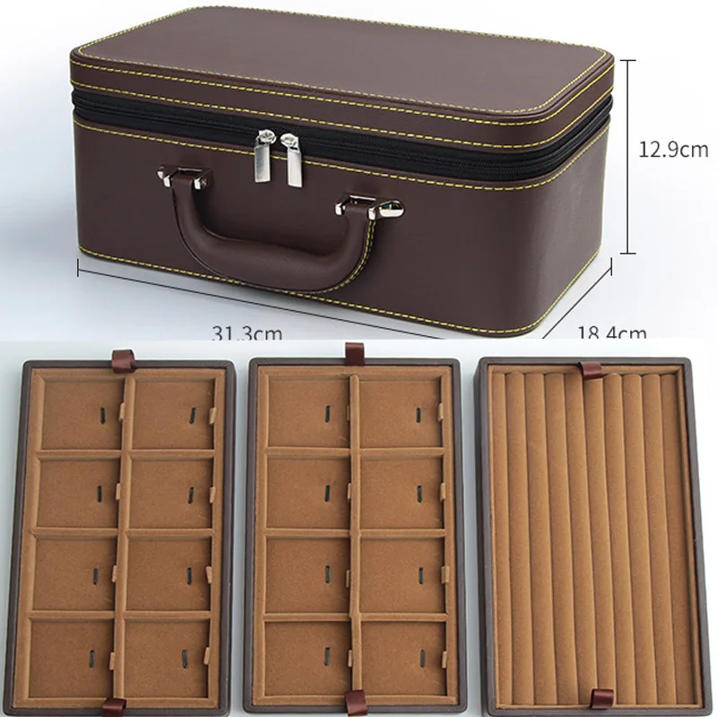 Leather Detachable High Level Necklace Ring Bracelets Jewelry Organizer Box Portable Travel Storage Box Suitcase Available