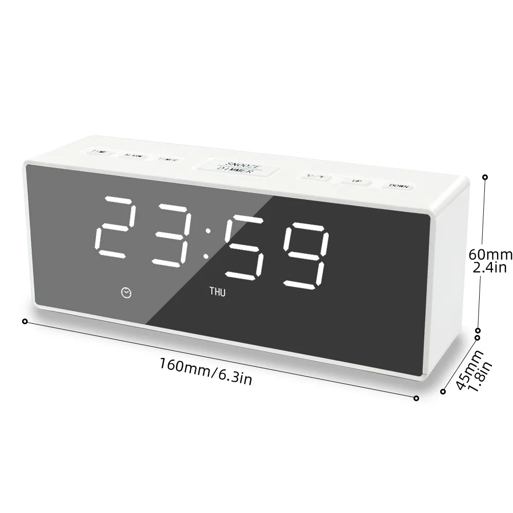 LED Mirror Alarm Clock Digital Snooze Table Clock Wake Up Light Electronic Large Time Temperature Display Home Decoration Clock