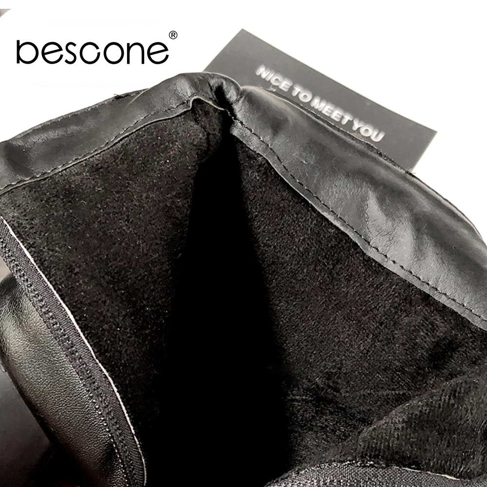 BESCONE/женские ботинки до середины икры ручной работы; зимние теплые модные ботинки на квадратном каблуке с заклепками; удобные женские ботинки на высоком каблуке на молнии; BM85