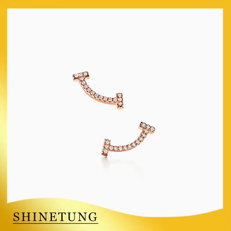 

1:1 Original Model S925 Sterling Silver Earrings Fashion Rose Gold Smiling Face Zircon Earrings Ladies Jewelry Birthday Gift
