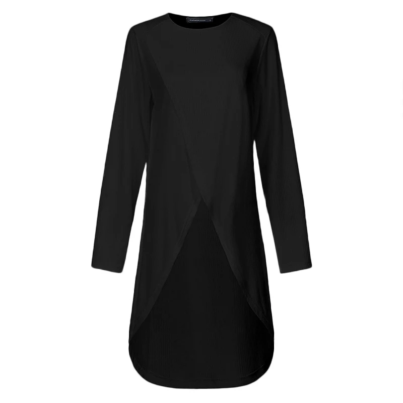 Модная туника, женские вязанные блузки, Celmia, Осенние Асимметричные рубашки с длинным рукавом, повседневные свободные длинные блузы, Mujer S-5XL - Цвет: Черный