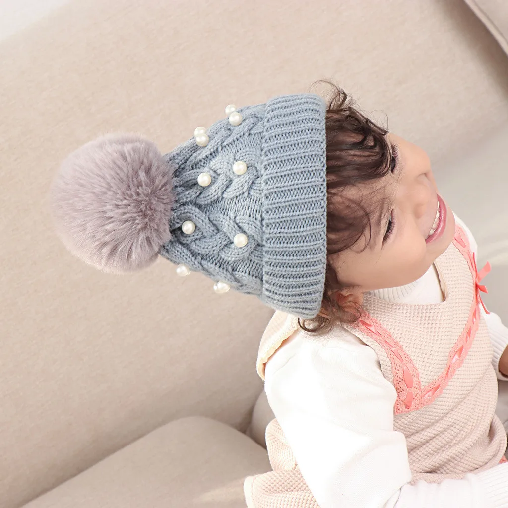 Детские Чепчики для детей,, Детская шерсть для вязания, шапка, сохраняющая тепло, зимняя шапка с хиарболом и бисером, Czapki Dla Dzieci