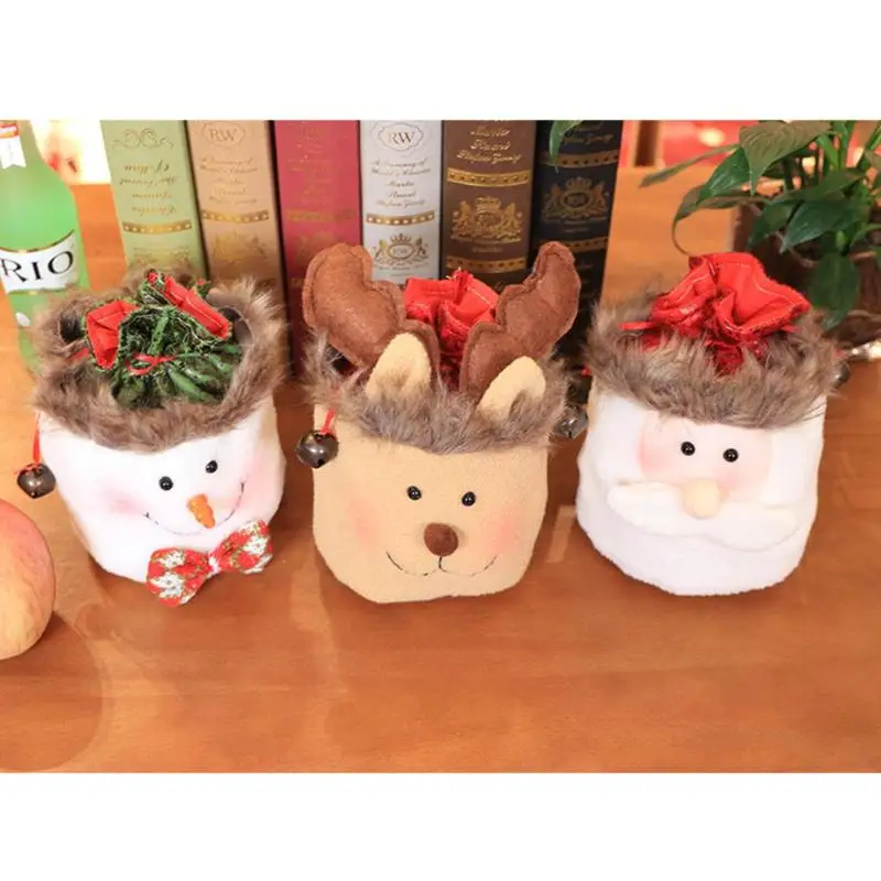 Lovely Candy Gift Drawstring Bag Cloth Apple Bag Santa Claus Snowman Elk Applique Merry Christmas Supplies Children Gift