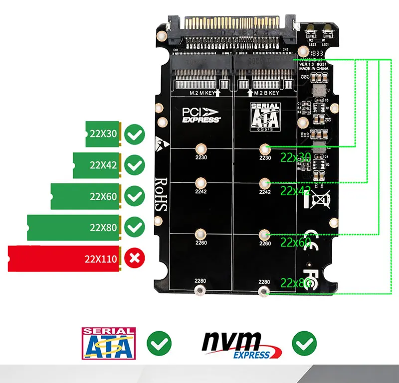 M.2 nvme ssd Key M Key B SSD to U.2 SFF-8639 адаптер, m2 m key адаптер, m.2 nvme to sata(интерфейс без SATA