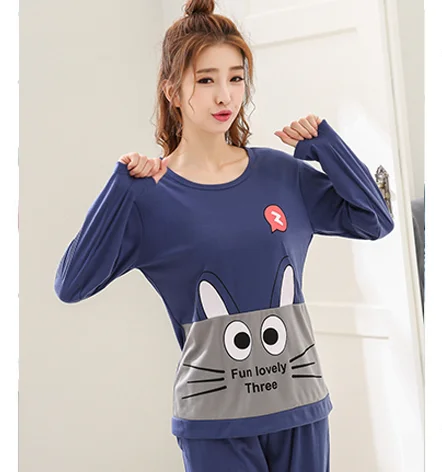 LongEar Rabbit-Women Пижамный комплект для пары Pigiama Donna, комплект женской одежды для сна, костюм для сна с длинным рукавом, повседневная женская домашняя одежда - Цвет: LongEar Rabbit-Women
