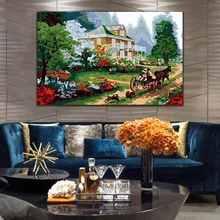 DIY цветные картины по номерам с изображением садовой комнаты Рисование рельефа живопись по номерам Обрамленный дом