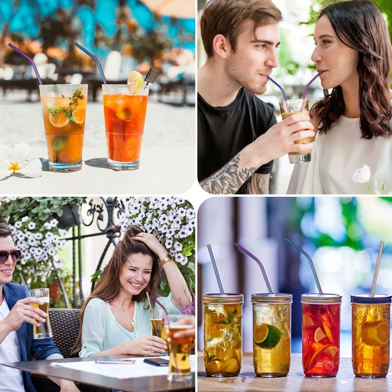 Multicolor Colorful Stainless Steel Straws Rainbow Multi-Colored Reusable Drinking Straws Metal Drinking Straws For Tumbler Stra