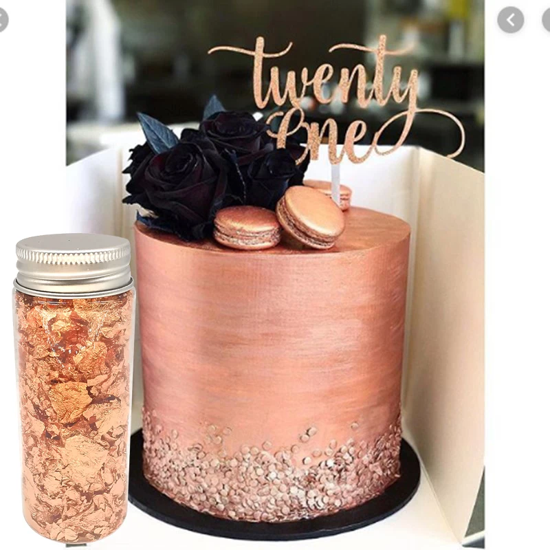 Copos comestibles de oro rosa para decoración para hornear, hoja de decoración de oro rosa para tarta macarrón, Copa artesanal, adorno para pastel, 3g, envío gratis