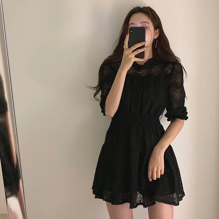 Милое корейское винтажное милое праздничное платье vestidos, Летнее мини-платье, кружевное женское платье, женская одежда