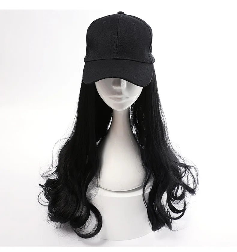 

Baseball Cap with Wig Synthetic Heat Resistant Fiber Women Girl Fishman Curly Wave Wigfor Female Adjustable Brazilian Remy Wig