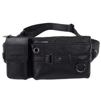 

YIANG Men Genuine Leather Casual Shoulder Bag Outdoor Sports Running Chest Bag Mobile Phone Bag Travel Belt Pouch Fanny Pack Wai