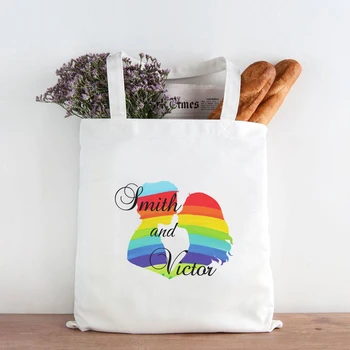 

Custom Colorful Silhouette Printed Canvas Tote Bag Personalized Name Rainbow Couples silhouette Shopping Bags Unique Party Gifts