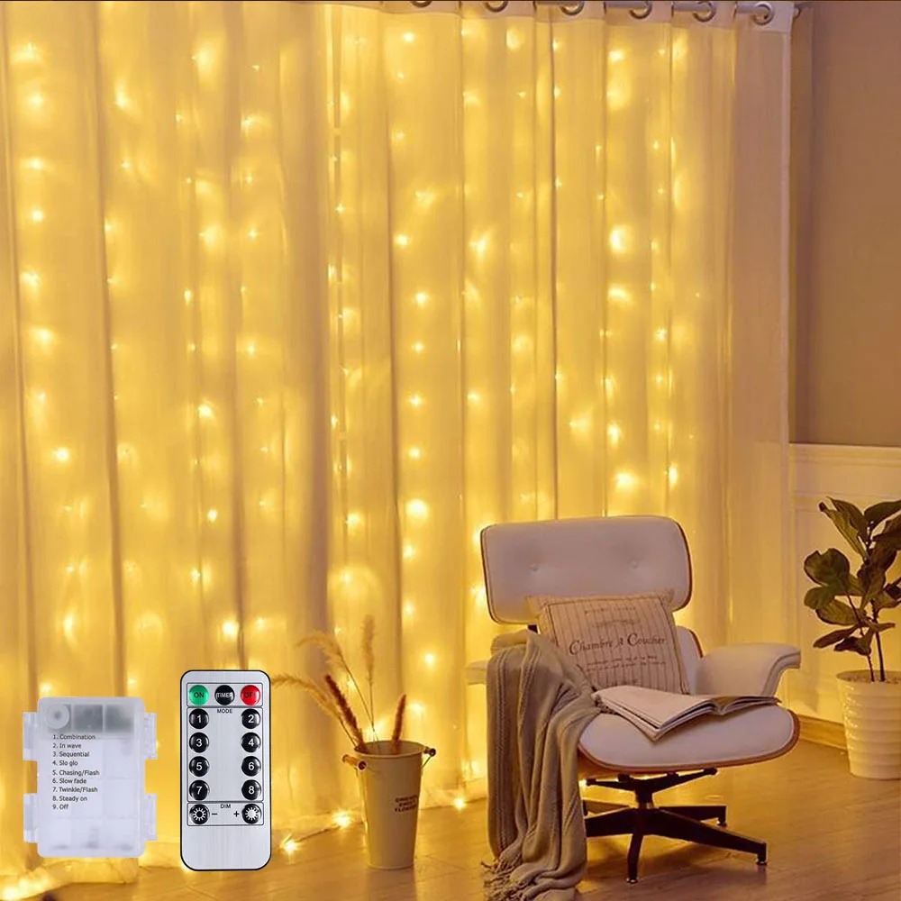 

8 Modes Curtain Icicle Fairy String Lights LED Copper Wire Christmas Wedding Party Bedroom Window Backdrop Decoration Lamp