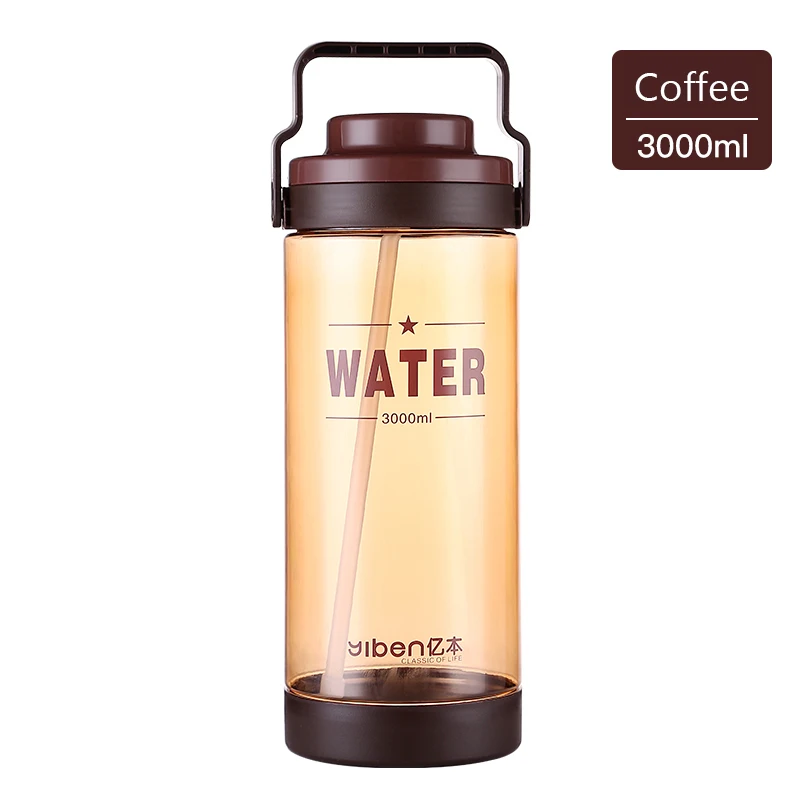 Coffee-3000ml 3000 мл бутылка для воды с соломинкой большая емкость пластиковые спортивные бутылки для тренировок кемпинга фитнеса BPA ручка для напитков - Цвет: Coffee-3000ml