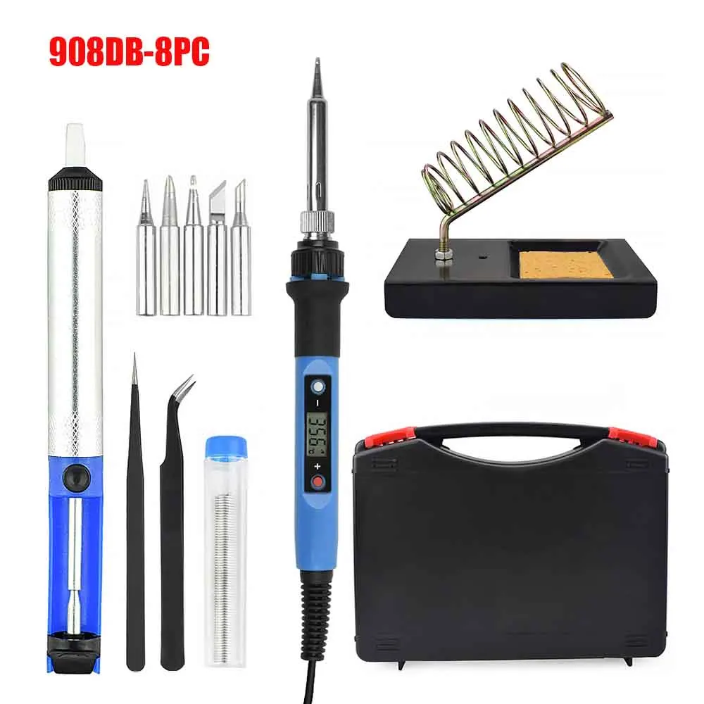 908DB-8PC Toolour 80 Вт 220 В/110 В Регулируемый температурный Электрический паяльник с ЖК-цифровым дисплеем Инструменты для ремонта сварки инструмент для резьбы, нож в комплекте - Цвет: 908DB-8PC