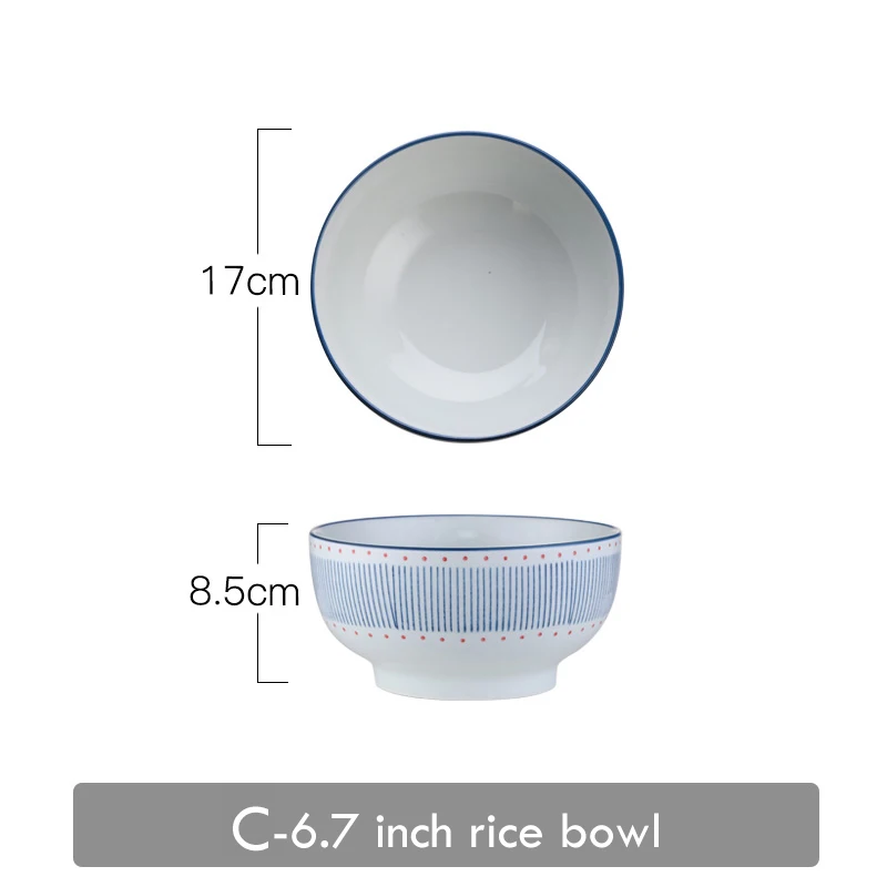 Китайская кухня столовая посуда керамическая чаша рамен большая супница синяя полоса чаши для риса и супа чаша - Цвет: C