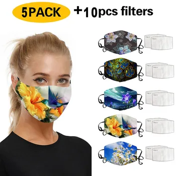 

5PCS Mask With 10PCS Activated Carbon Filters Universal Dust-Proof Smog-Washable Face Mask Mascarilla Mouth Cover Masque 729