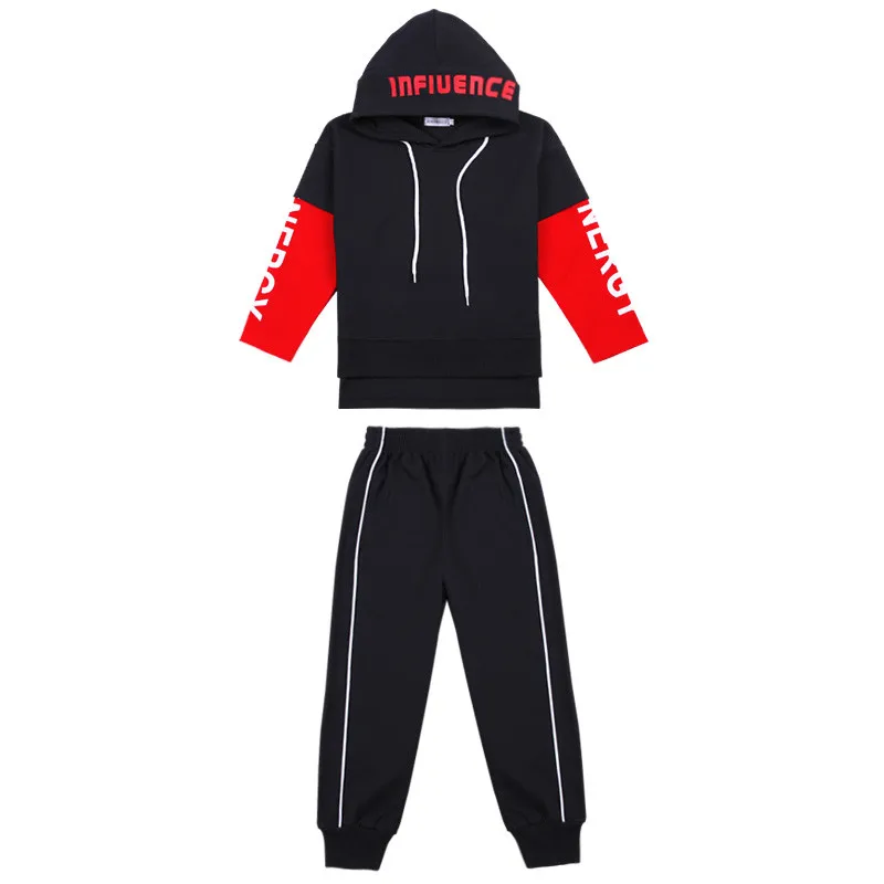 Set Комплекты одежды для детей весенне-осенние комплекты для маленьких мальчиков в стиле хип-хоп Спортивная одежда для мальчиков, комплект из 2 предметов, детская повседневная одежда с принтом буквы - Цвет: Set
