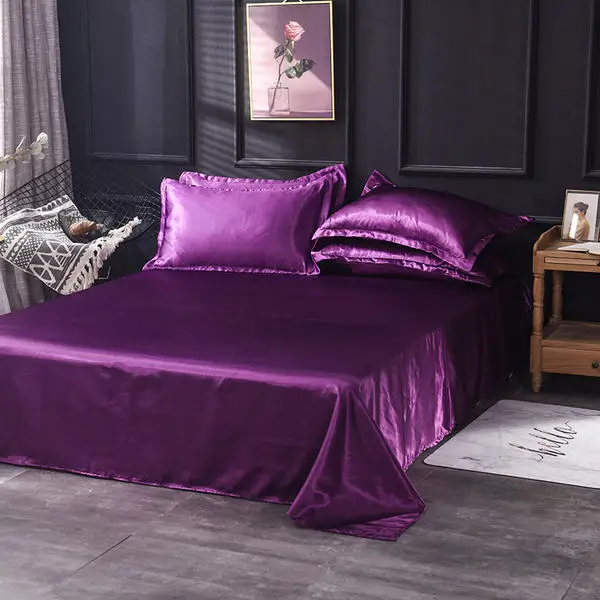 

Bed Sheet Set King Full Queen Bedspread Soft Solid Color Flat Sheet Satin Sheets Silk Bed Sheet 180*230/230*250cm Pillowcase