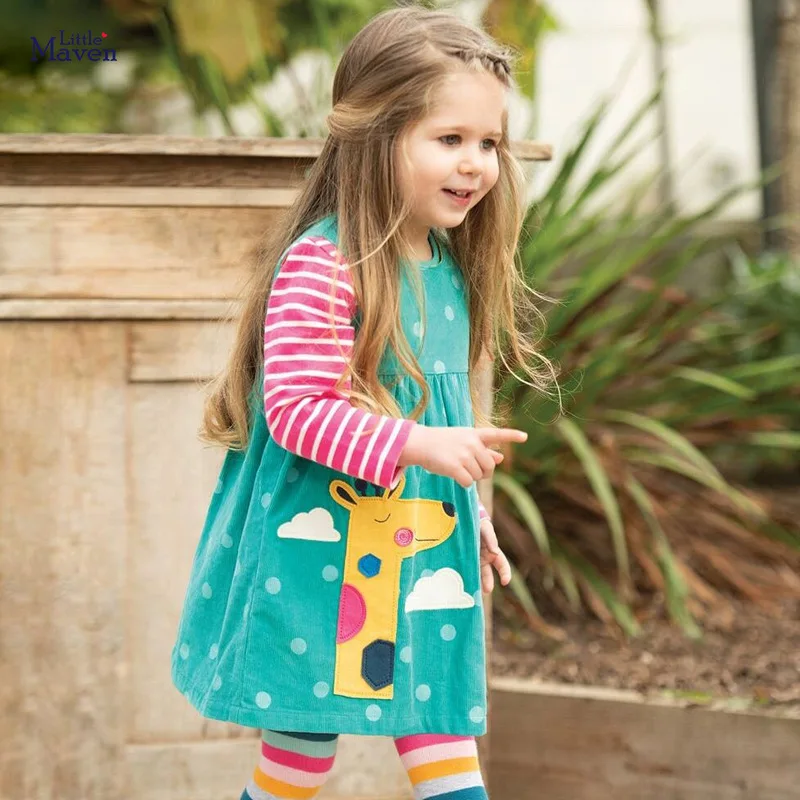 

Little maven Dress Girls Sleeveless Dress Animal Giraffe Applique Baby Girls Corduroy Sundresses Kids Clothes Brand Dress