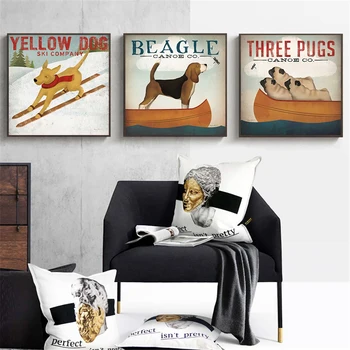 

Wall Art Retro Golden Dog Canvas Posters and Prints Husky Labrador Yellow Dog Wall Pictures for Living Room Home Decor Cuadros