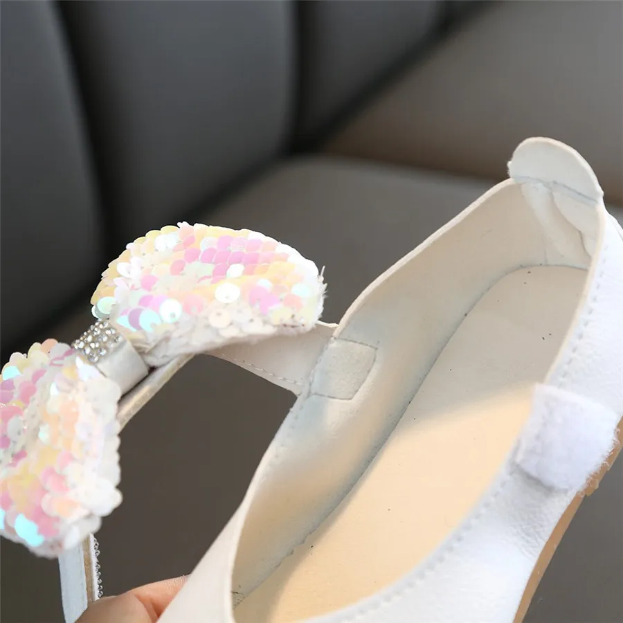 Girls solid color sequins rhinestones bow princess shoes baby girl cute dance shoes casual shoes single non-slip bow shoes 35A14 (27)