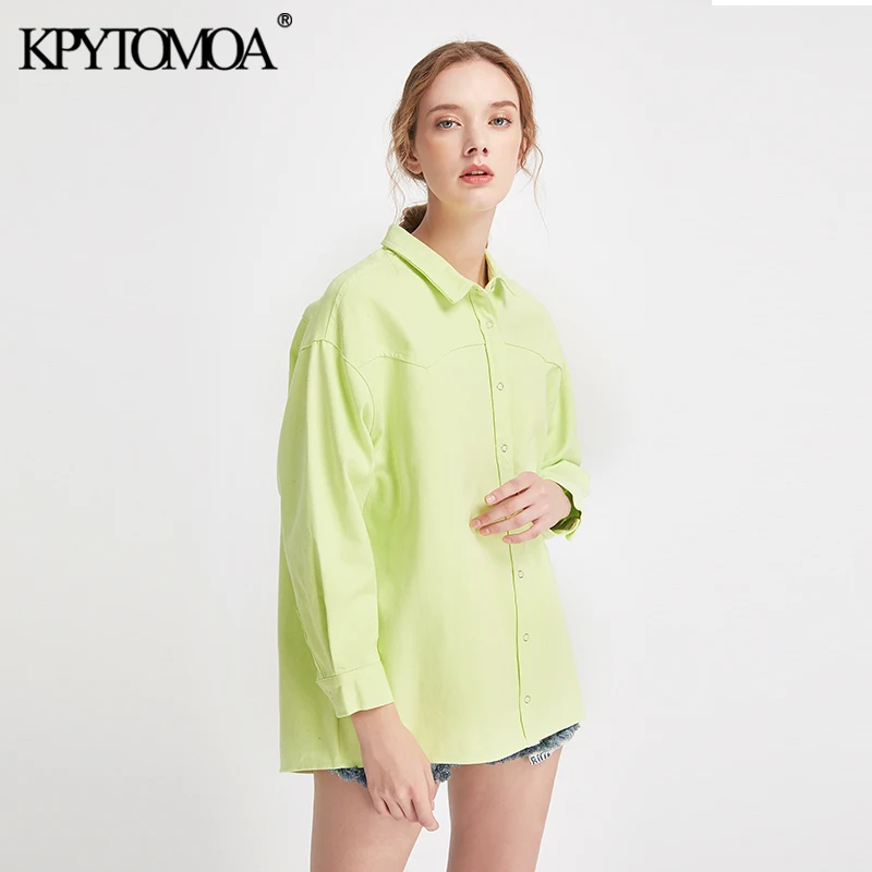 Винтаж Chic Твердые Длинные Топы корректирующие для женщин рубашки для мальчиков Мода 2019 г. воротник с лацканами уличная одежда с длинным