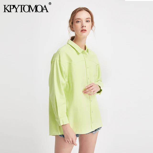 US $17.93 Vintage Stylish Loose Long Tops Women Shirts 2020 Fashion Lapel Collar Long Sleeve Streetwear Ladie