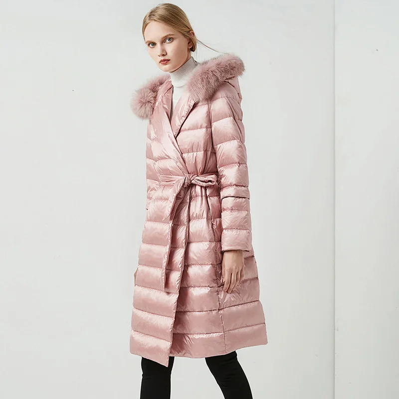 

Long Duck Down Jacket Women Winter 2020 Outerwear Coats Elegant Fur Hooded Thick Warm Snow Parkas Ladies Puffer Overcoat Outwear