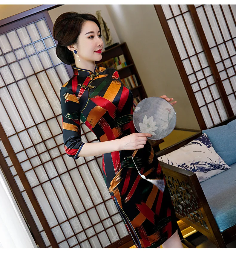 Китайский Улучшенный Принт Большой размер 4XL мать cheongsam один слой длинная секция cheongsam стоячий воротник элегантное платье cheongsam