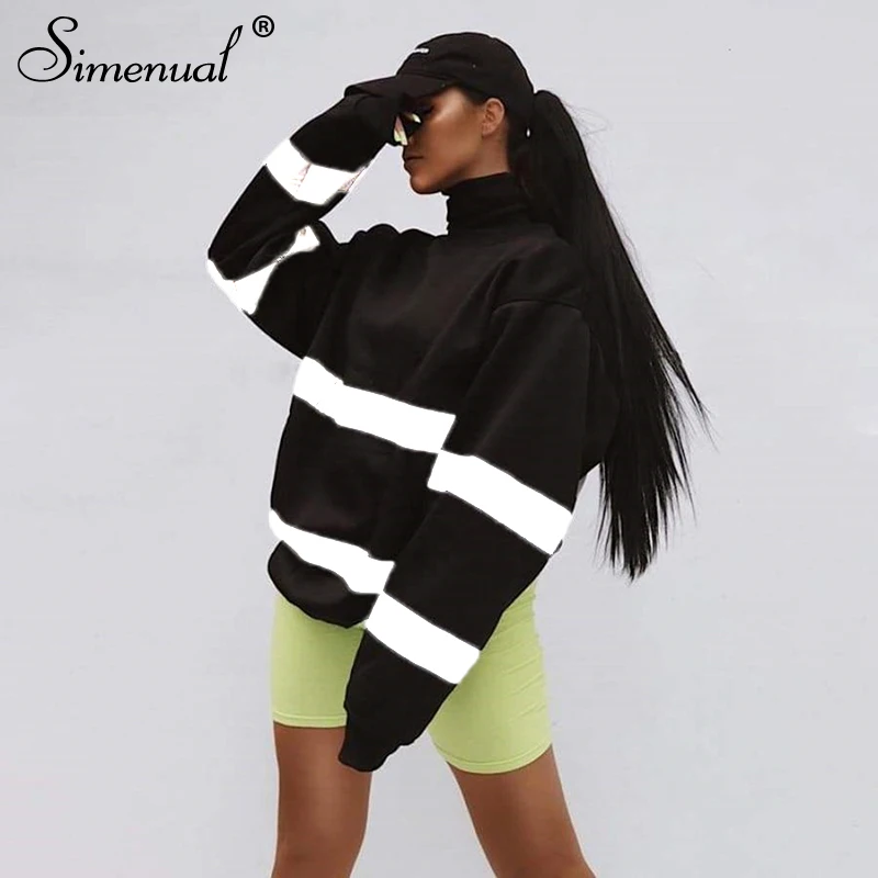  Simenual Casual Oversized Sweatshirts Women Reflective Striped Fashion Hoody 2019 Autumn Winter Lon