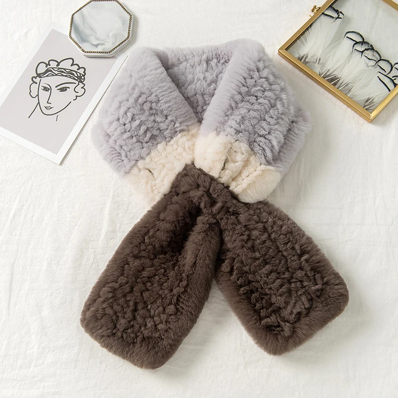 Lantafe Scarf Women Rabbit Fur Scarf Real Fur Stitching Color Protect Neck Keep Warm Winter Fashion Ladies Scarf