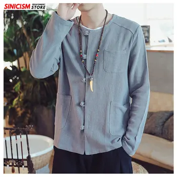 

Sinicism Store Mens New O-Neck Buckle Jacket Men Chinese Style Vintage Tops 2020 Male Spring Casual Fashion Oversize Coats 5XL
