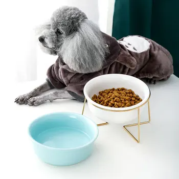 

Bevel Tilt Ceramic Dog Cat Pet Bowl Feeding Feeder High Feet Protect The Cervical Spine Fashion Pet Feeders for Cat Small Dog