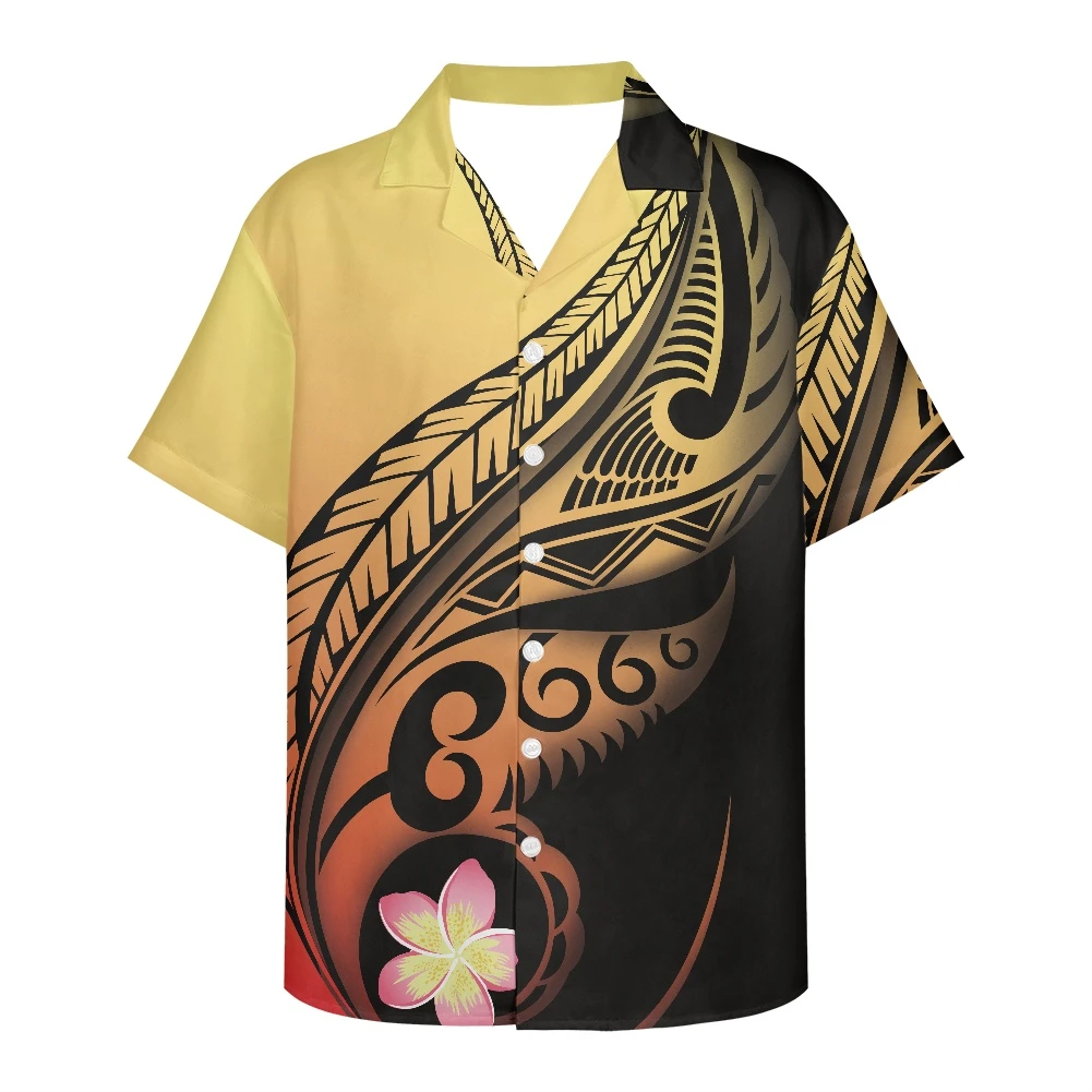 Summer Shirt Men's Clothing Short Sleeve Polynesian Tribal Tattoo Prints  Hawaii Flower Casual Loose Designed Breathable Shirt mens short sleeve dress shirts