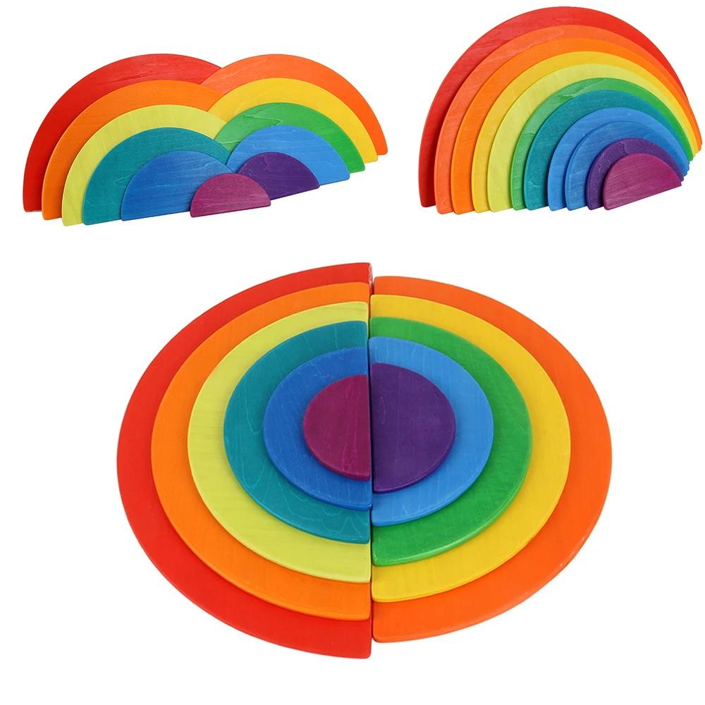 11 Pcs Colorful Square Cube Arch Bridge Half Moon Fun Puzzle Wooden Toys Imagination Creative Children Early Education Toy | Игрушки и